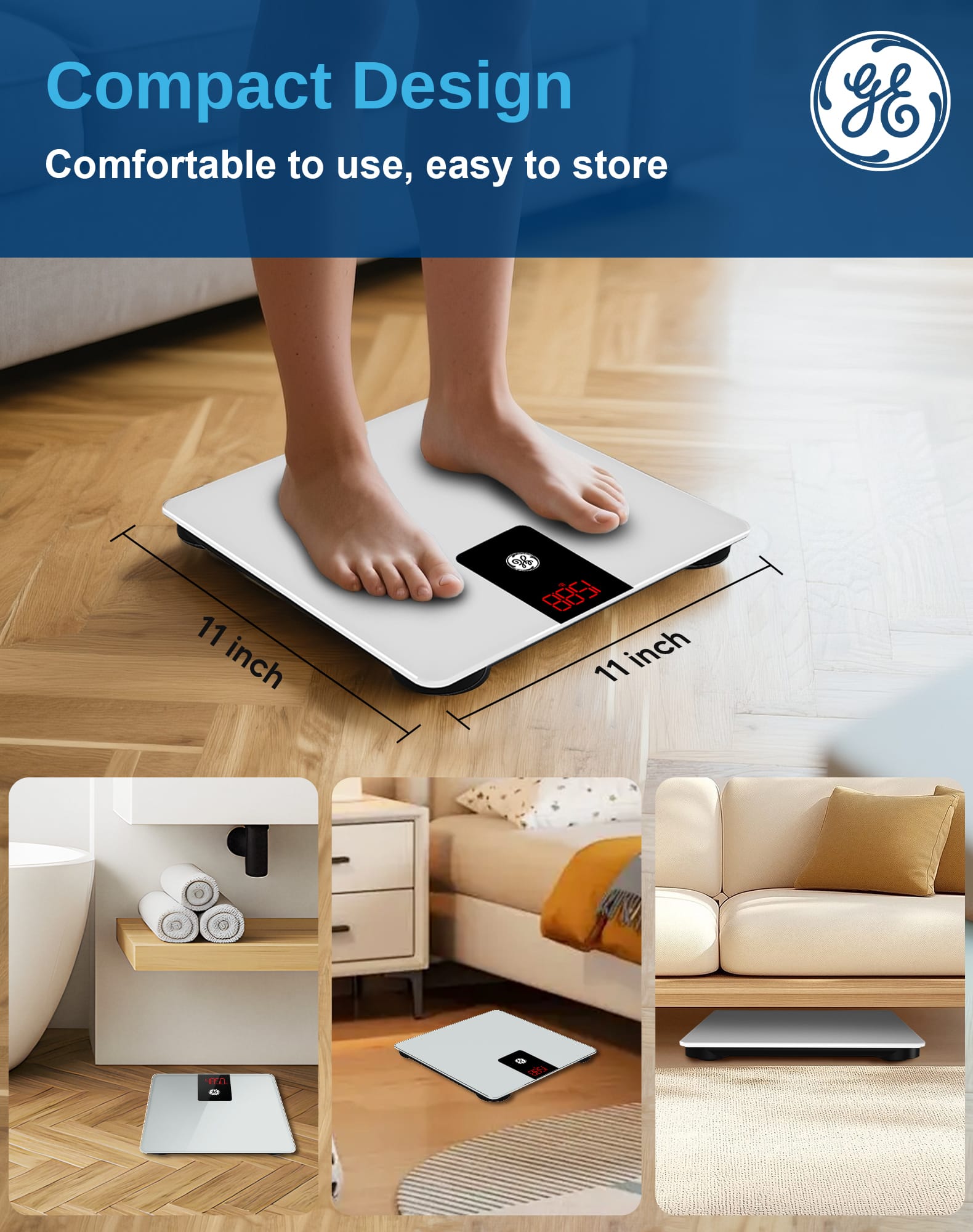 GE Smart Digital Bathroom Scale, Accurate Bluetooth Body Weight