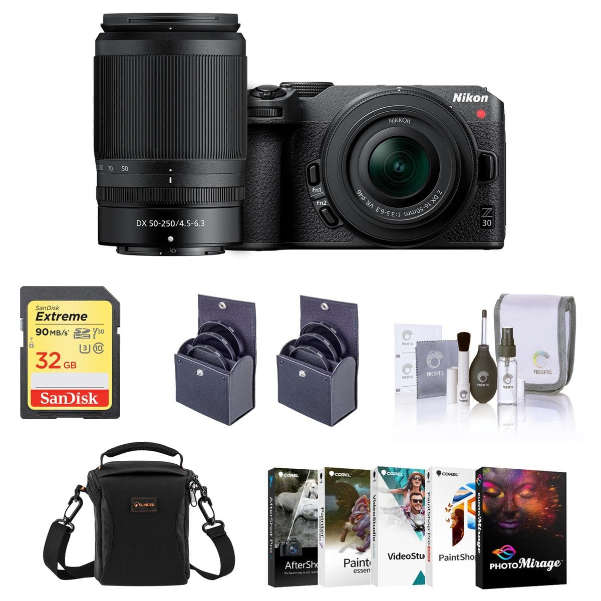Bundle - Nikon - Z 30 Mirrorless Camera with 16-50mm & 50-250mm Lens, with Corel PC Photo & Video Editing Software Suite,