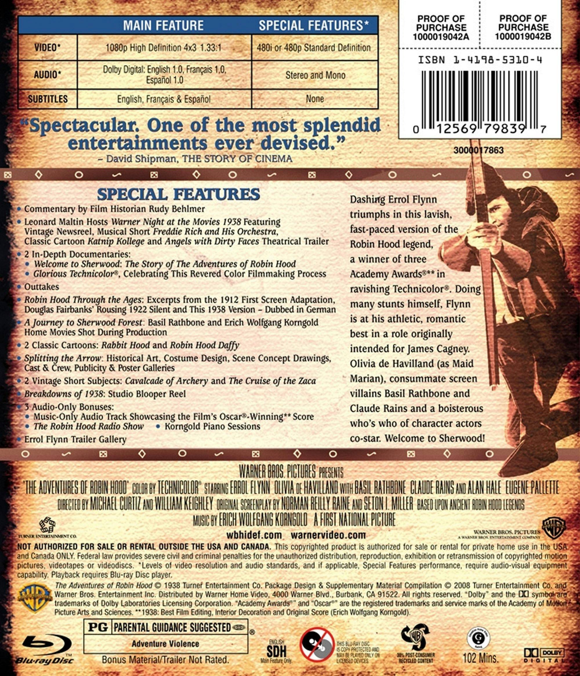 Back. The Adventures of Robin Hood [Blu-ray].