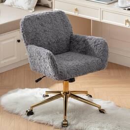 Ecooso - Artificial rabbit hair Home Office Chair with Golden Metal Base,Adjustable Desk Chair Swivel Office Chair - Gray