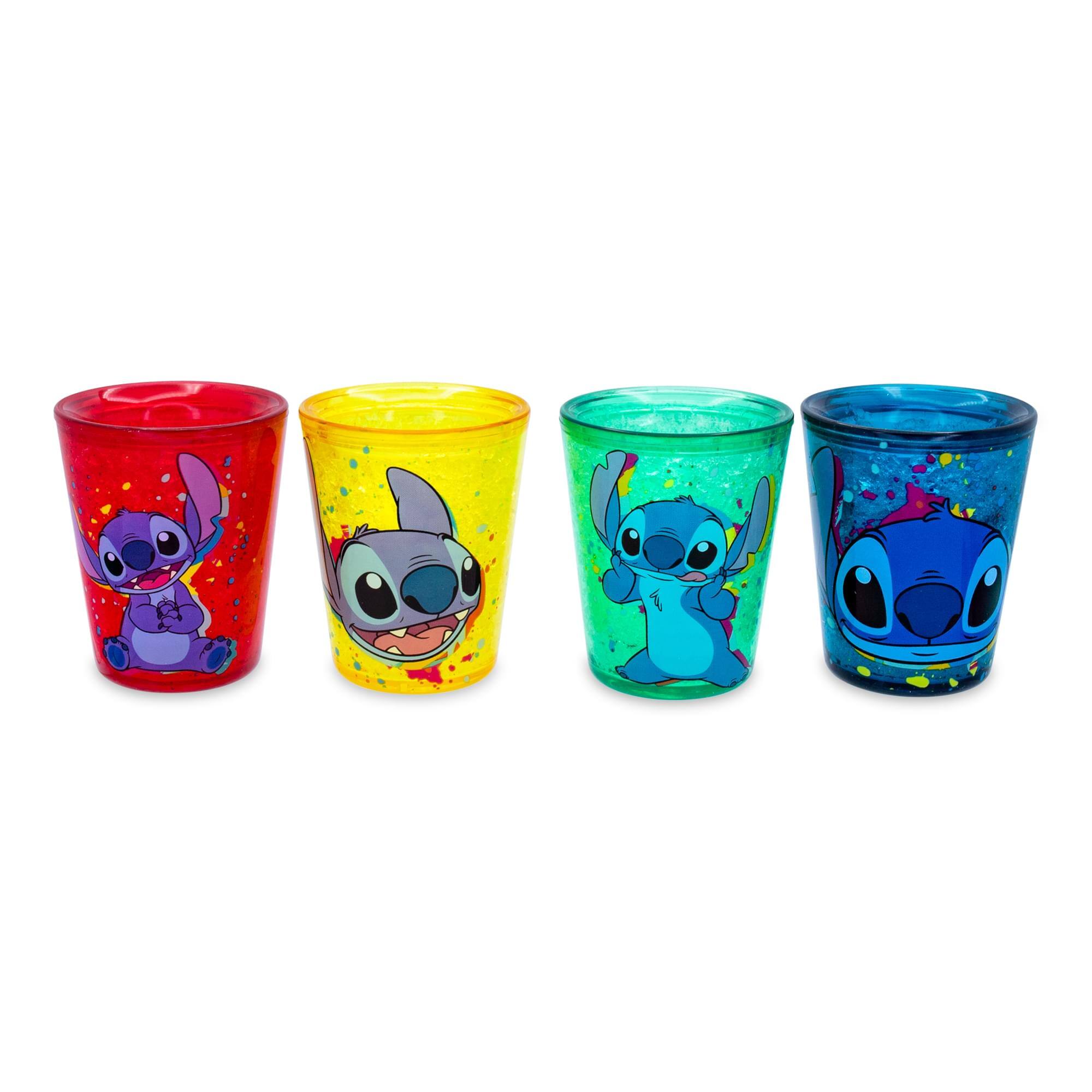 Front. Silver Buffalo - Disney Lilo & Stitch Faces 1.5-Ounce Freeze Gel Mini Cups | Set of 4 - Blue.
