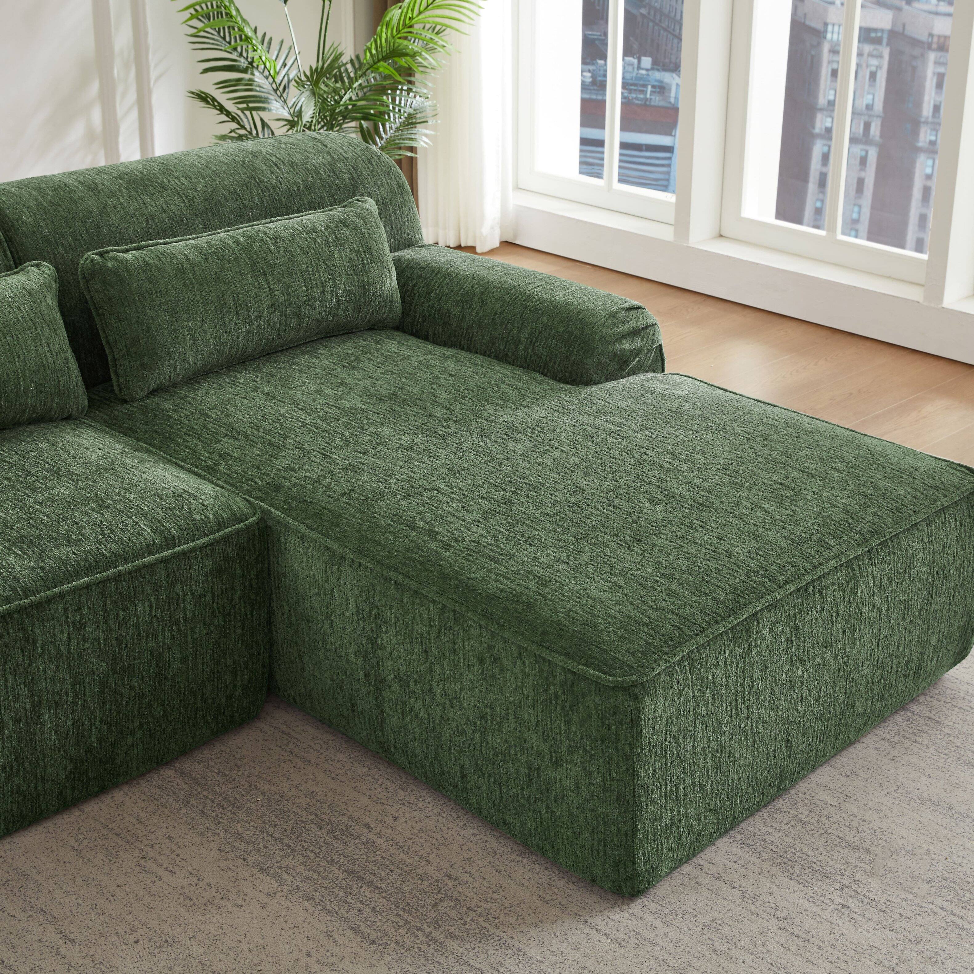 Alt View 6. Aukfa - Chenille L-Shape Sectional Sofa-Minimalist, Sleeper Couch for Living Room, Apartment, Reception-No Assembly - Green.