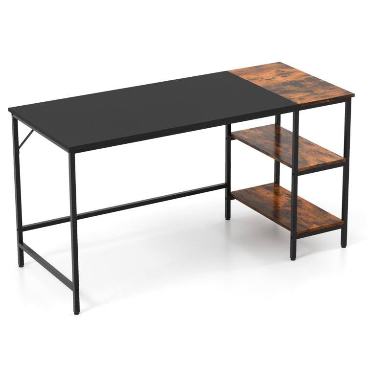 Angle. Kadyn - 55 Inch Modern Industrial Style Study Writing Desk with 2 Storage Shelves-Black, Home Office Desks, Computer Desks - Black.