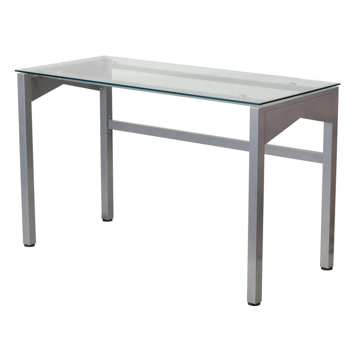 Front. Hivvago - Rectangular Writing Table Office Desk with Clear Tempered Glass Surface - Gray.
