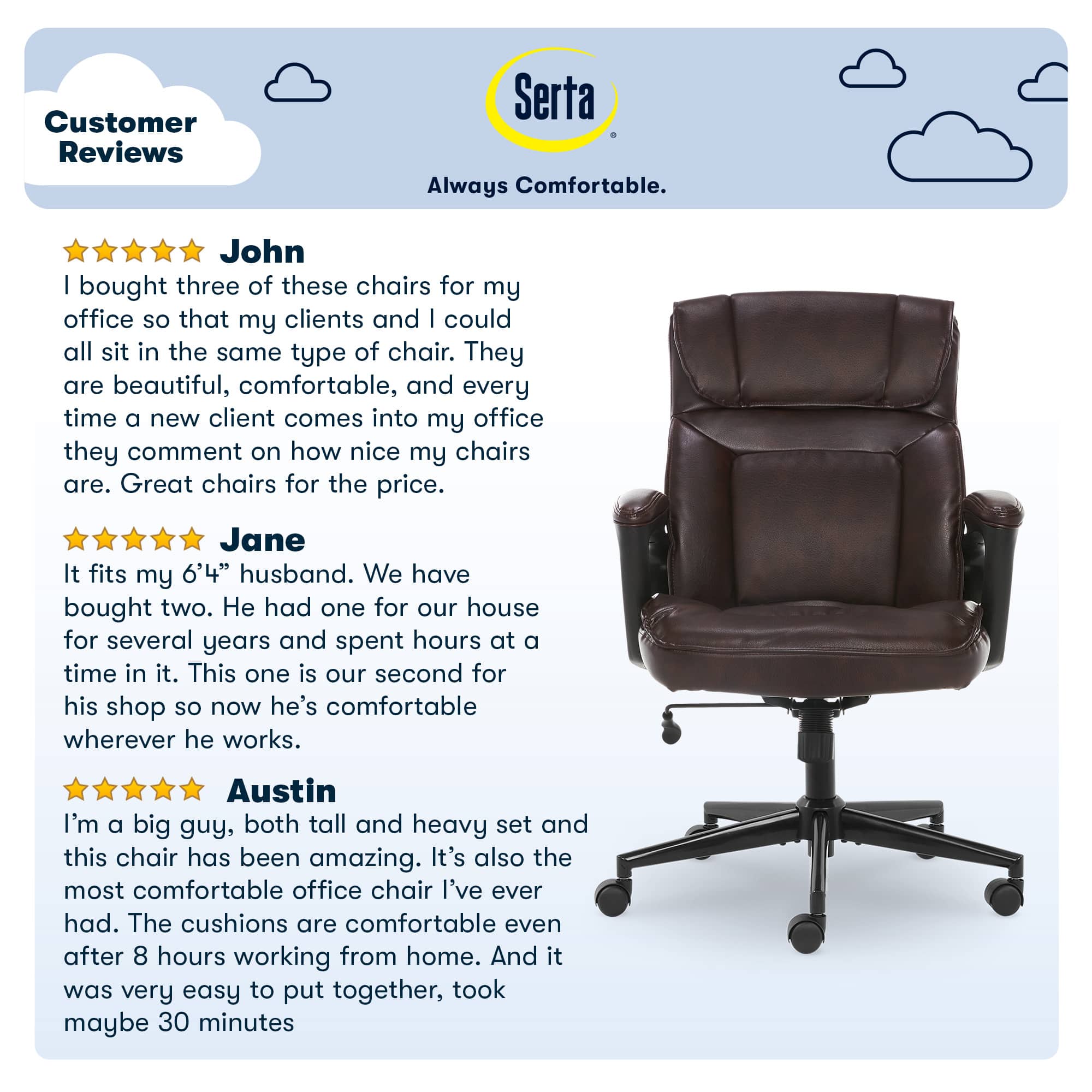 Alt View 20. Serta - Hannah Upholstered Executive Office Chair with Headrest Pillow - Smooth Bonded Leather - Biscuit.