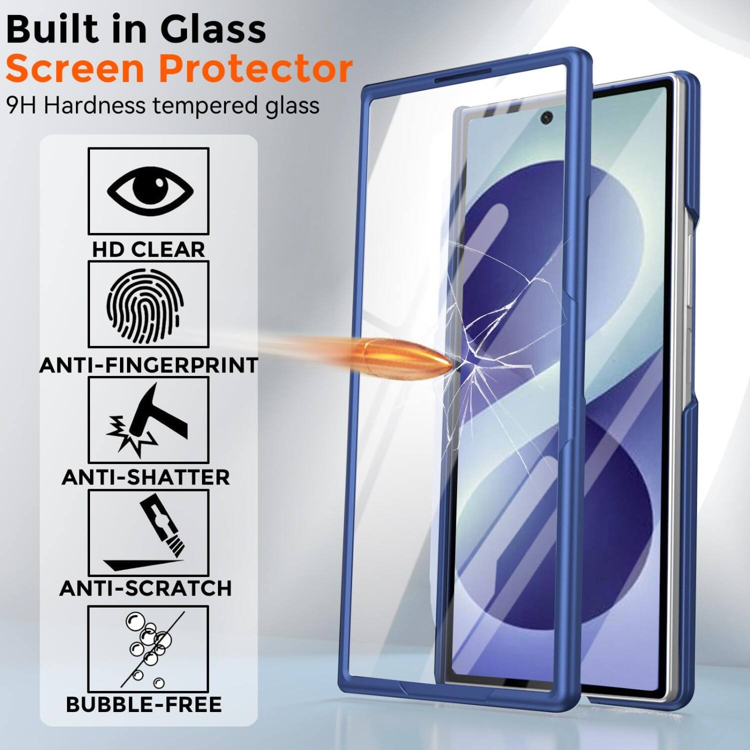 Built in Glass Screen Protector  
9H Hardness tempered glass  
HD CLEAR  
ANTI-FINGERPRINT  
ANTI-SHATTER  
ANTI-SCRATCH  
BUBBLE-FREE