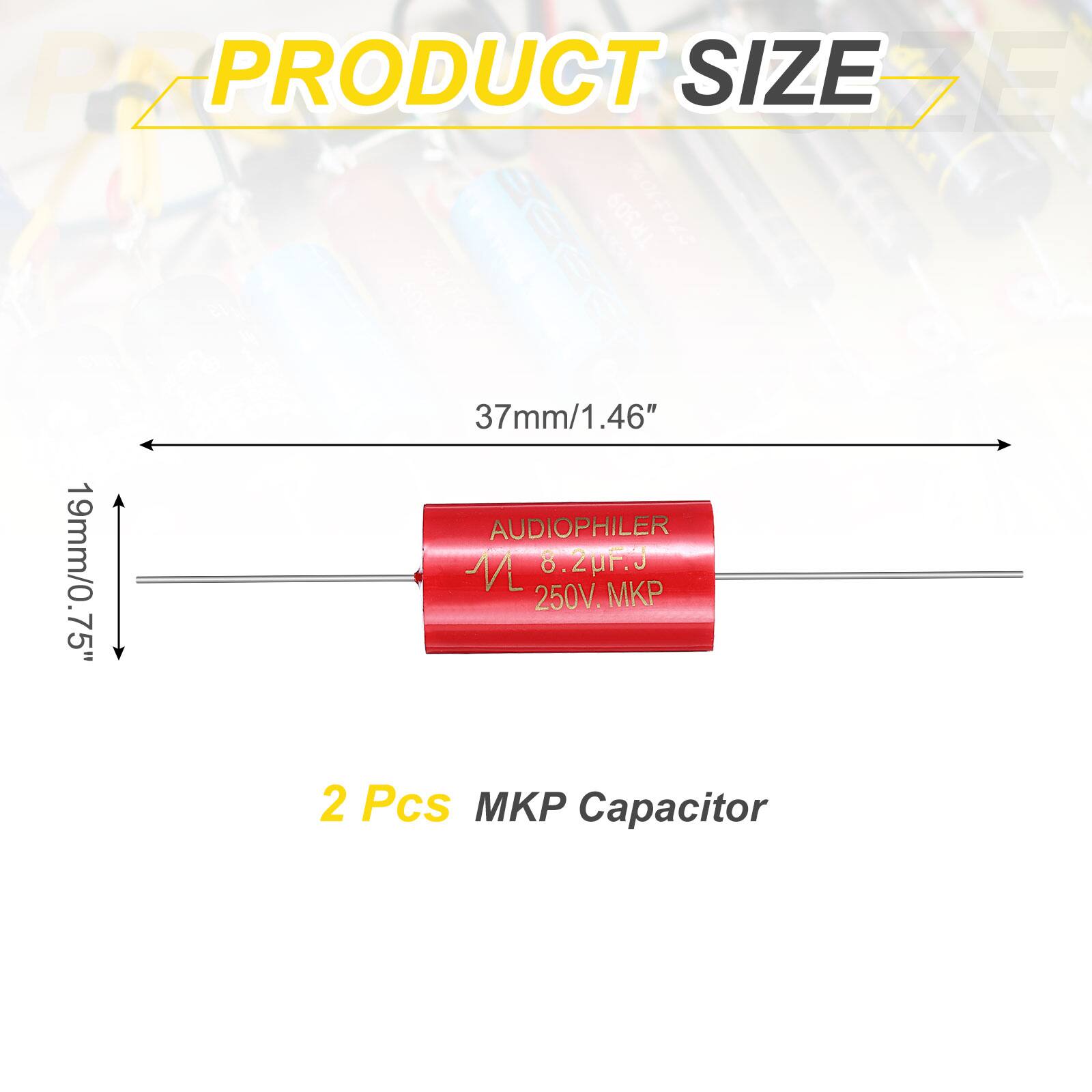 PZ PRODUCT SIZE DE 270410N e 37mm/1.46" AUDIOPHILER 19mm/0.75" 250V. 8.2uF.J 8. M 2 Pcs MKP Capacitor
