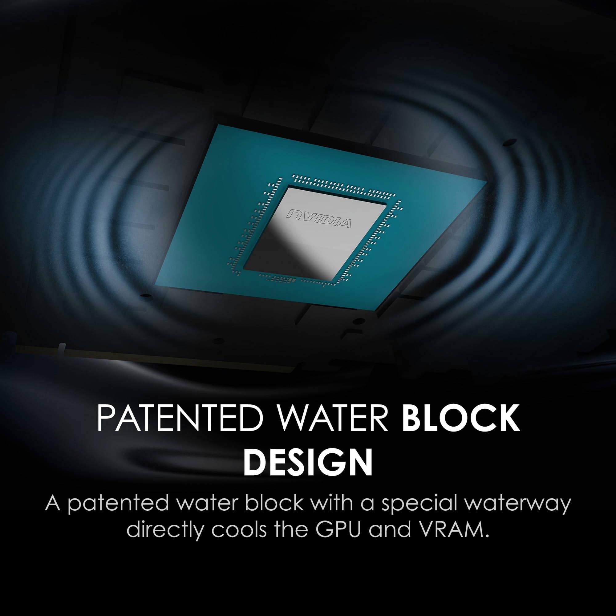 PATENTED WATER BLOCK DESIGN
A patented water block with a special waterway directly cools the GPU and VRAM.