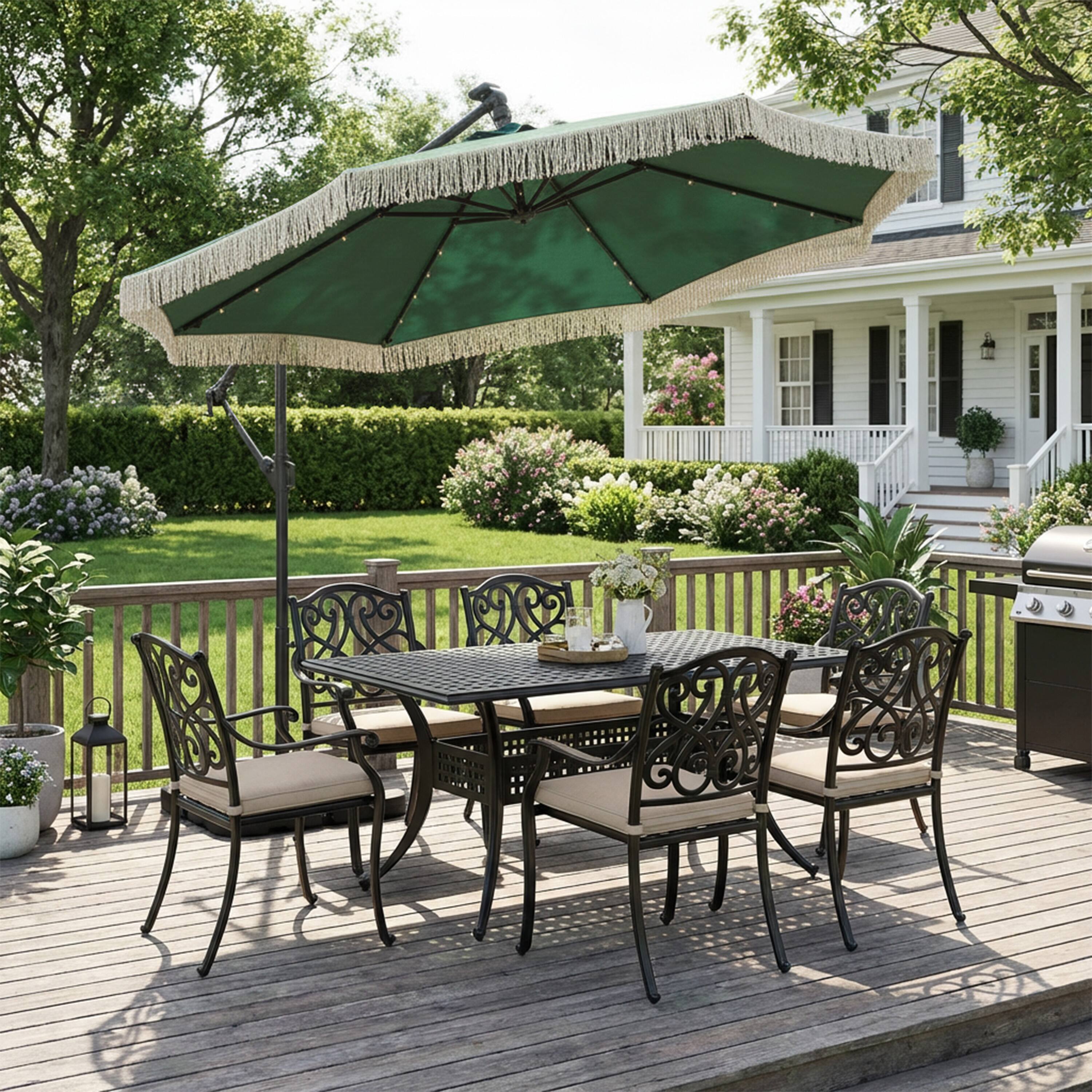 Alt View 1. Mondawe - 10ft Patio Offset Hanging Lighted Umbrella with Tassels - Green.