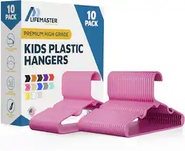 Lifemaster - Kids Clothes Hangers – 10-Pack, 11.6" Plastic Hangers with Shoulder Notch, Space-Saving, Holds 5 lbs - Pink