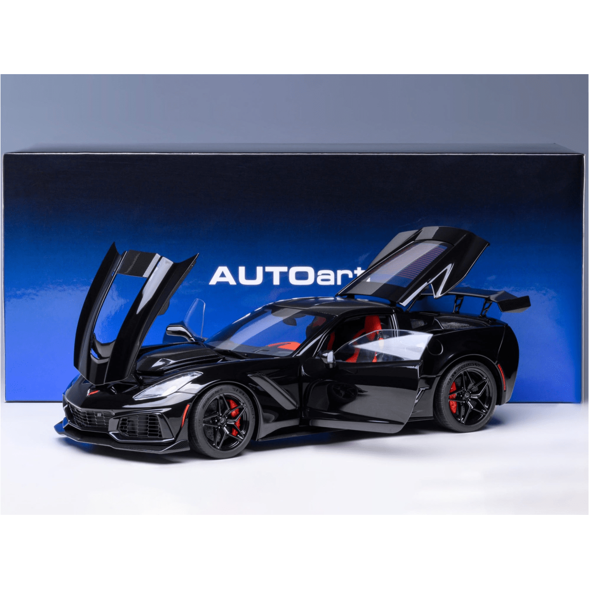 Alt View 9. Autoart - 2019 Chevrolet Corvette C7 ZR1 Black with Carbon Top 1/18 Model Car by Autoart.