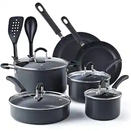 Cook N Home - 12-Piece Hard Anodized Aluminum Nonstick Cookware Set - Black