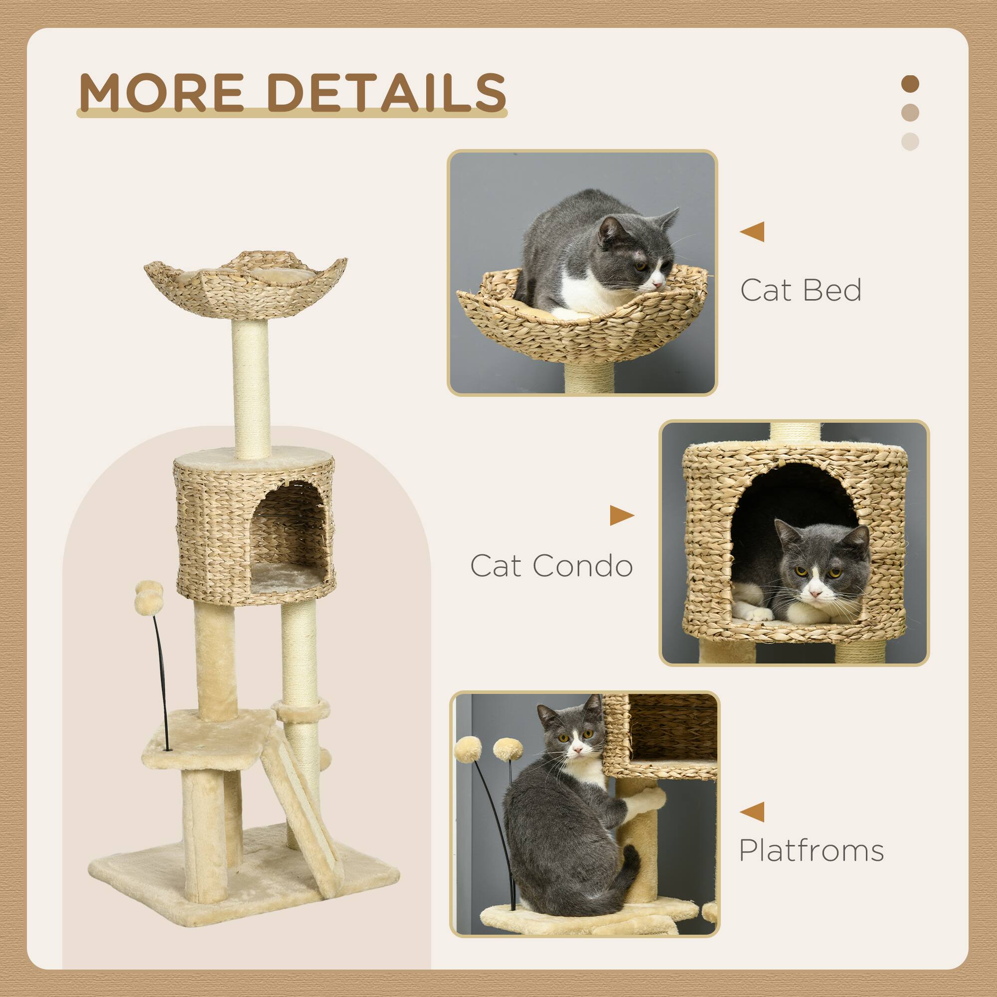 Alt View 1. Pawhut - 45" Cat Tree for Indoor Cats, Tower with Scratching Posts, Ramp, Condo, Toy Balls, Platforms, Bed - Beige.