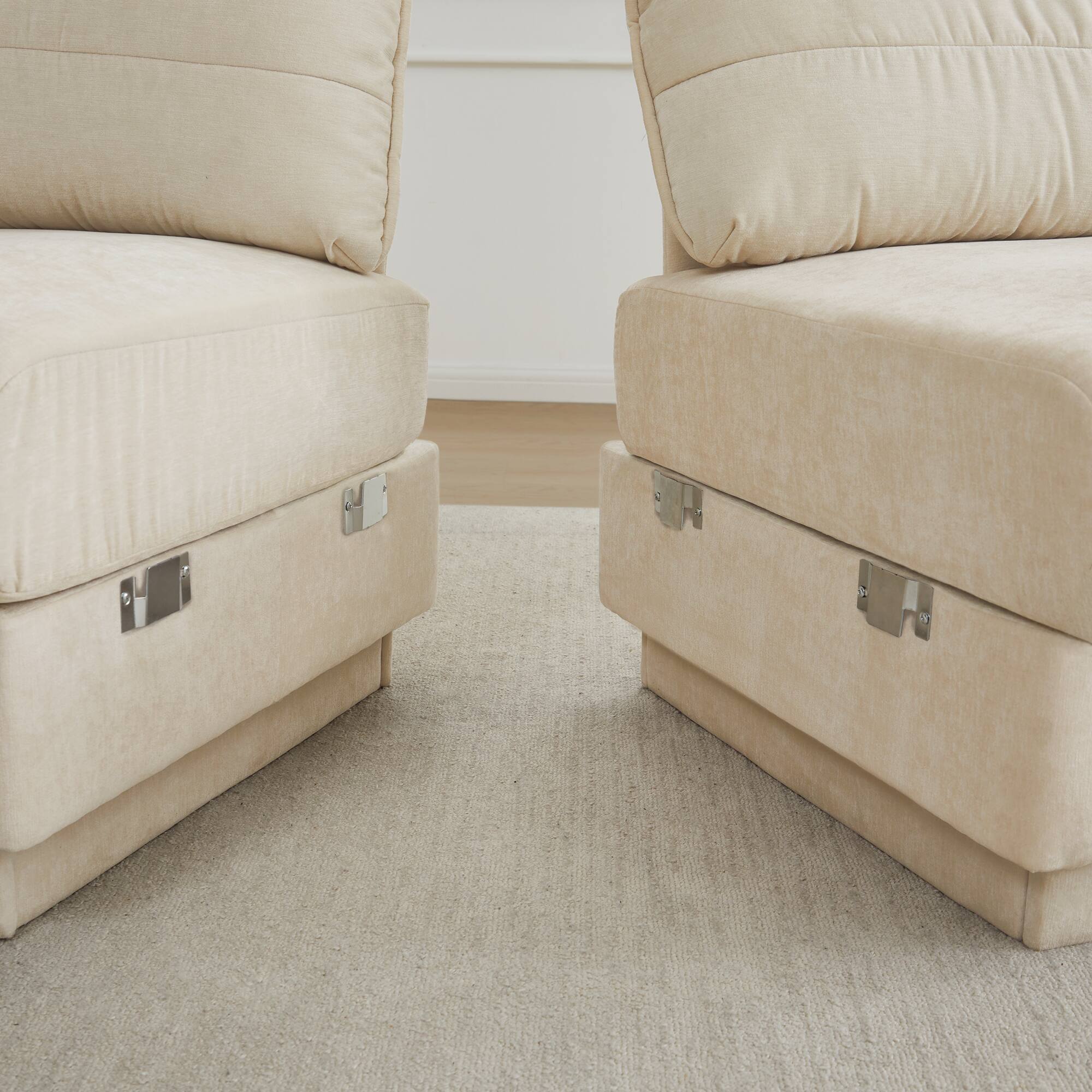 Alt View 1. LOVMOR - 105 inch Chenille Couch U Shaped Deep Seat Storage Ottoman Anti Slip For Living Room Apartment Lounge Plush TV - Cream Beige.