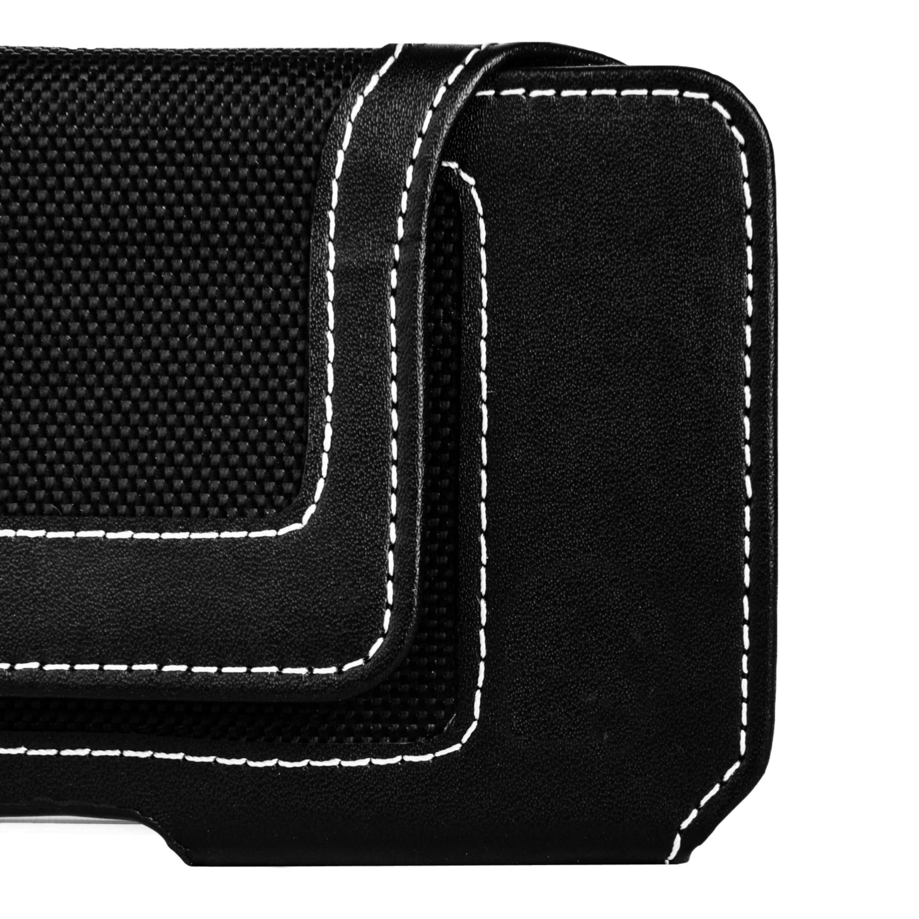 Left. Kitcheniva - PU Belt Holster For 6.1″ Phones Shining Black - Shining Black.