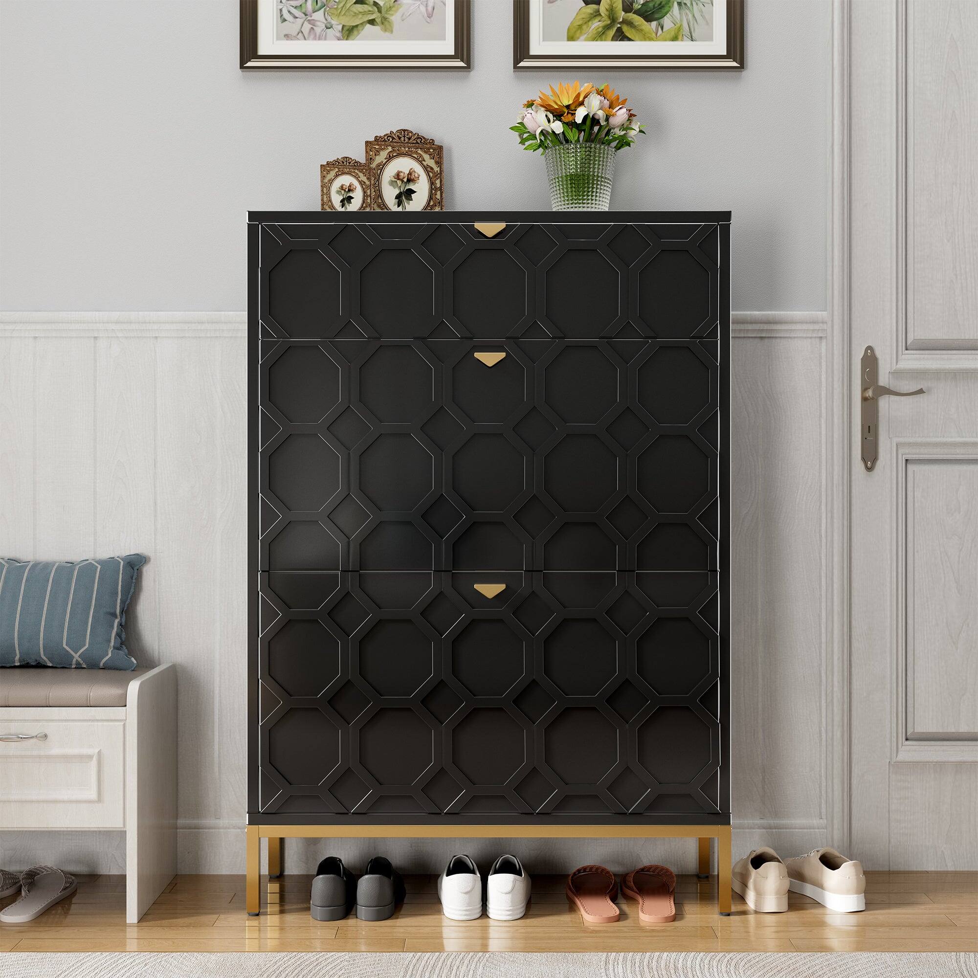 Alt View 2. Boyel Living - 46.6 in. H x 31.5 in. W. Black MDF Shoe Storage Cabinet 24-Pair - Black.