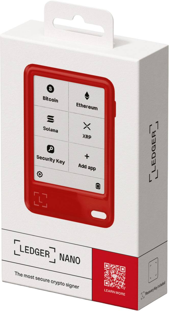 Bitcoin  
Ethereum  
Solana  
XRP  
Security Key  
Add app  

LEDGER NANO  
The most secure crypto signer  
LEARN MORE  
Recovery Key included