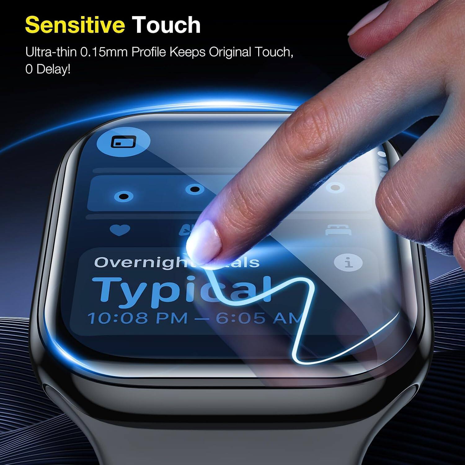 Sensitive Touch  
Ultra-thin 0.15mm Profile Keeps Original Touch, 0 Delay!  

Overnight als Typical  
10:08 PM - 6:05 AM