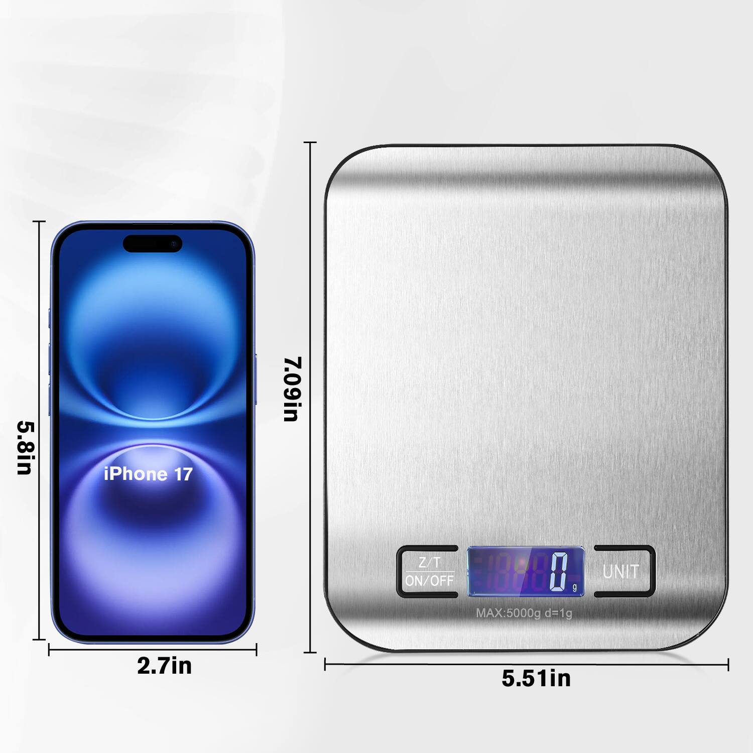 5.8in iPhone 17  
2.7in  
7.09in  
Z/T -1000 ON/OFF 1000  
MAX:5000g d=1g  
UNIT  
5.51in
