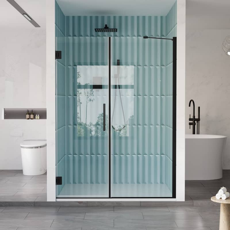 "WELLFOR - 55–56 in. W x 72 in. H Frameless Hinged Shower Door with 3/8"" Clear Tempered Glass, Reversible Opening - Matte Black" price history on PriceWatchPro