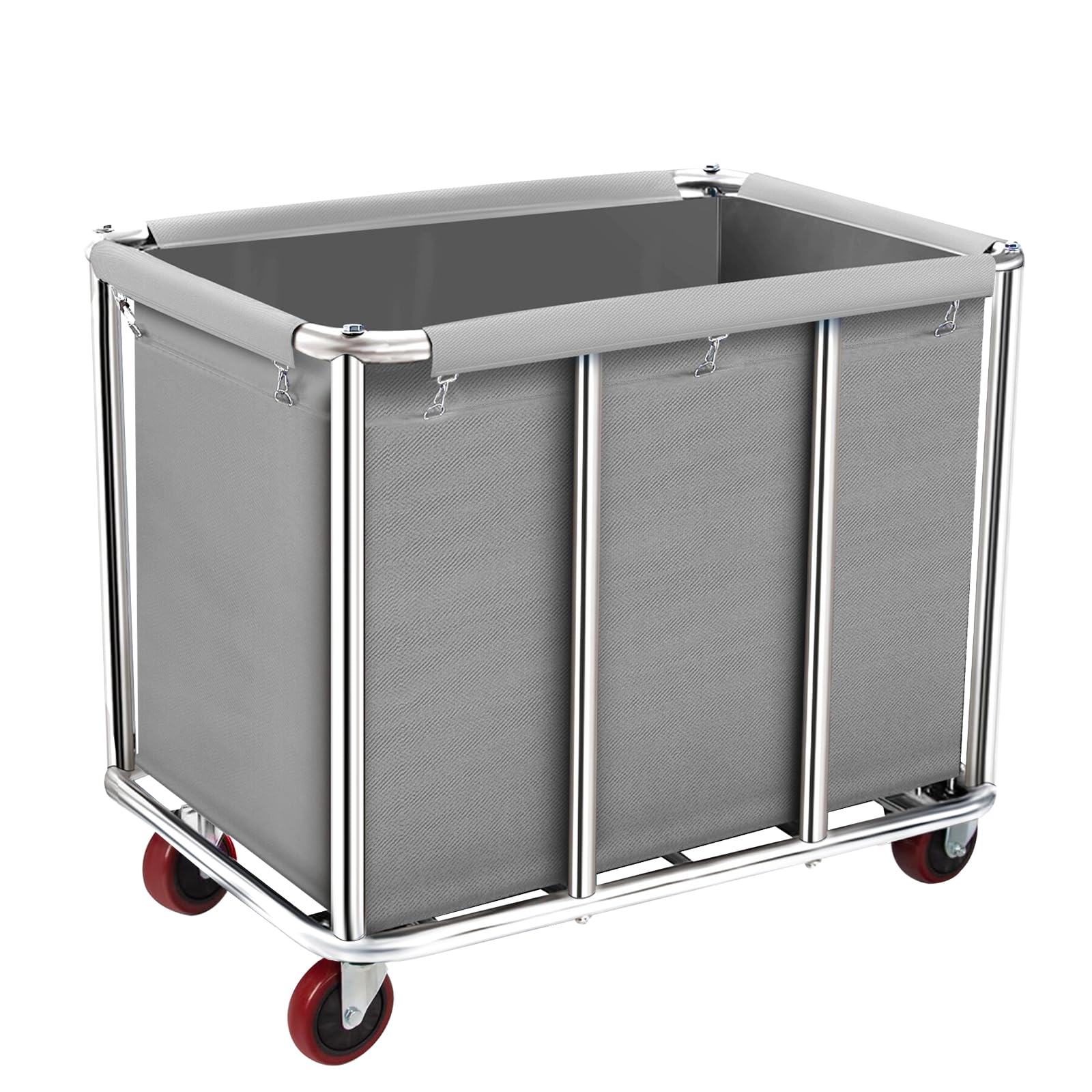 JETRANSPORT - Commercial Laundry Cart With Wheels 11.35 Bushels Large Roller Removable Waterproof Canvas Lined Basket Heavy - Gray-8