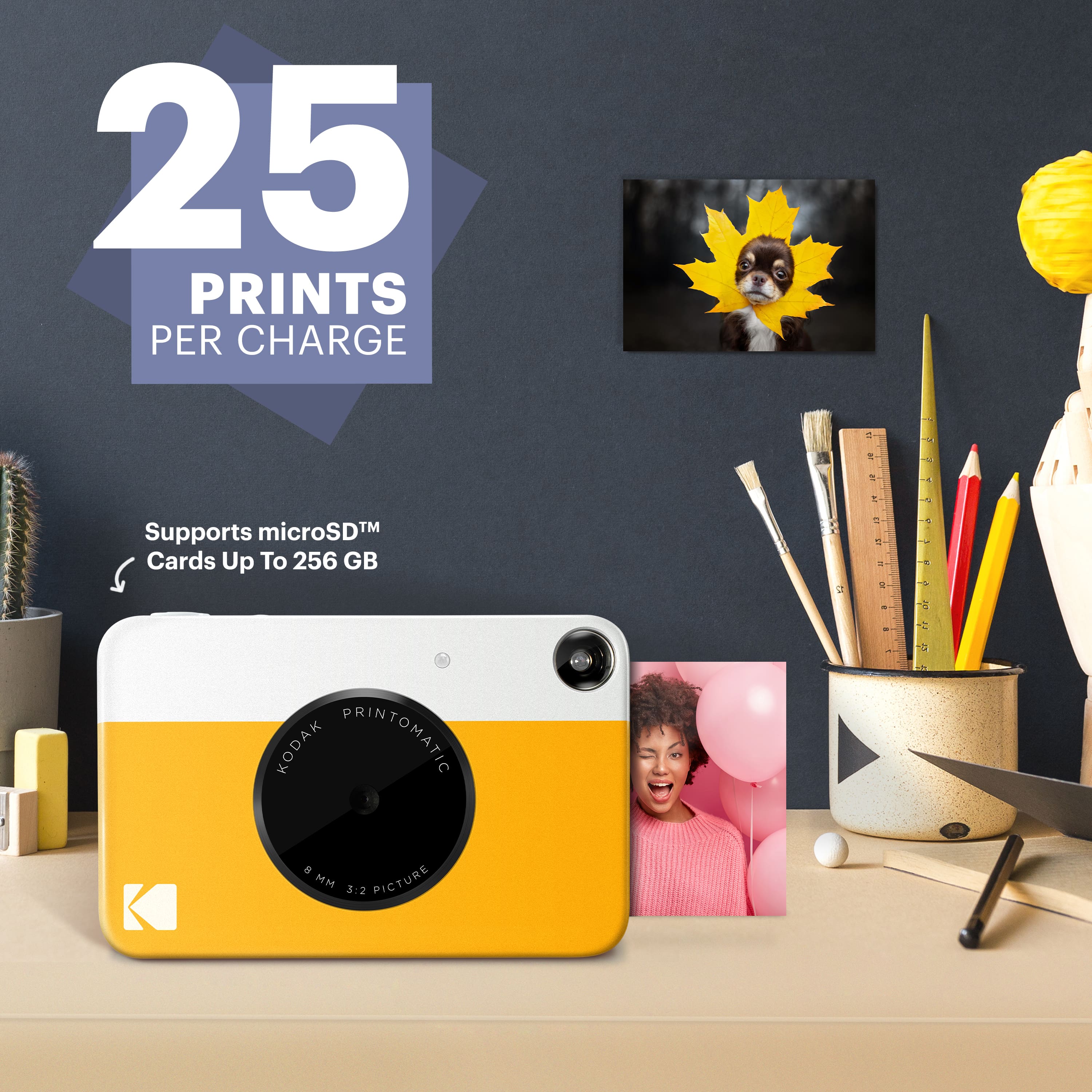 25 PRINTS PER CHARGE - a - 1 - 1 - microSDM TM Supports Cards Up To 256 GB - 2 - 4 - 1 - + - - H - KODAK PRINTOMATIC 4 MM 3:2 PICTURE