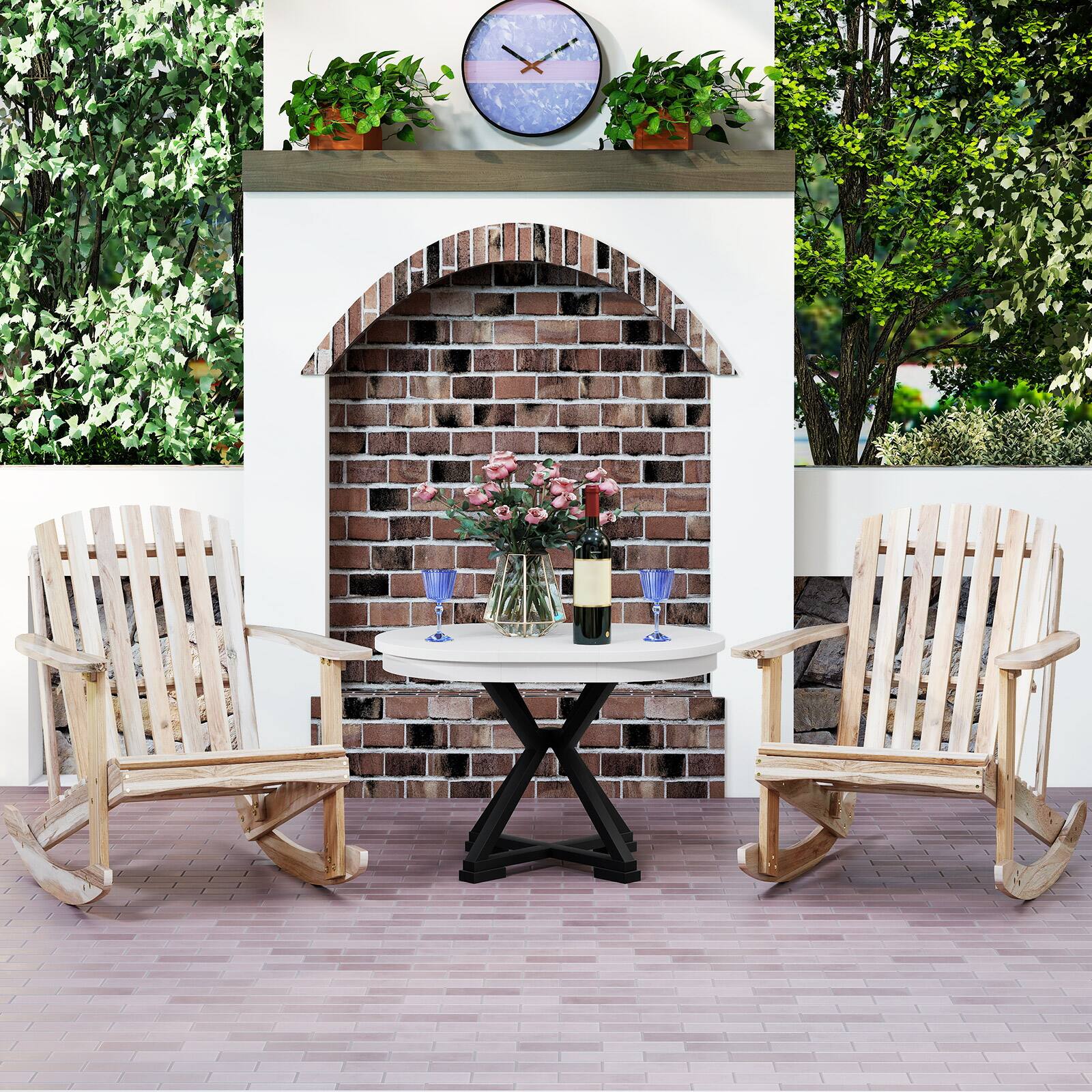 Alt View 1. Gymax - Gymax 2PCS Adirondack Rocking Chair w/Slatted Seat & High Fanned Back for Backyard - Yellow.