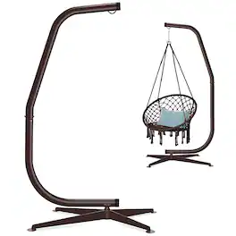 Best Choice Products - Metal Hanging Hammock C-Stand for Chair/ Weather-Resistant Finish, Offset Base - Stand Only - Brown
