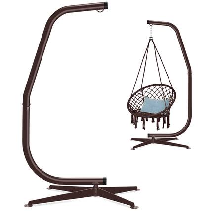 Front. Best Choice Products - Best Choice Products Metal Hanging Hammock C-Stand for Chair/ Weather-Resistant Finish, Offset Base - Stand Only - Brown - Brown.