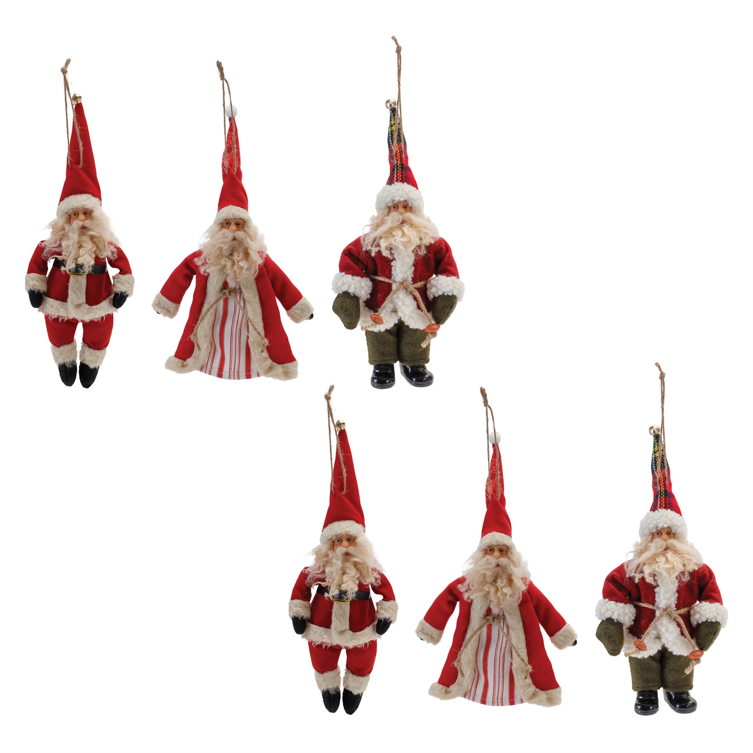 Alt View 2. BreeBe - Vintage Santa Character Ornament (Set of 6) - Red, White.