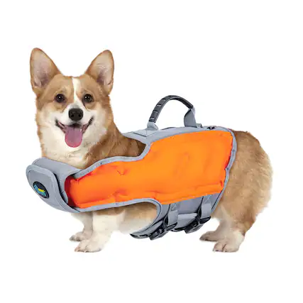 Front. Ownpets - Inflatable Dog Life Jacket with Reflective Strips, Size L - Orange.