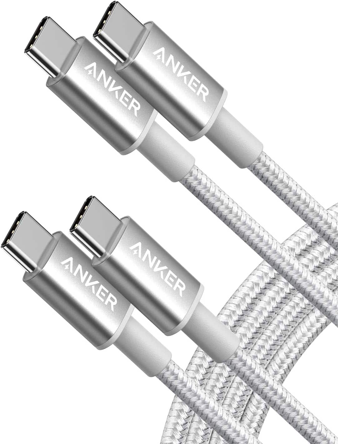 Anker - USB C to USB C Cable, Type-C 60W Fast Charging Cable (6 FT, 2Pack) - Silver