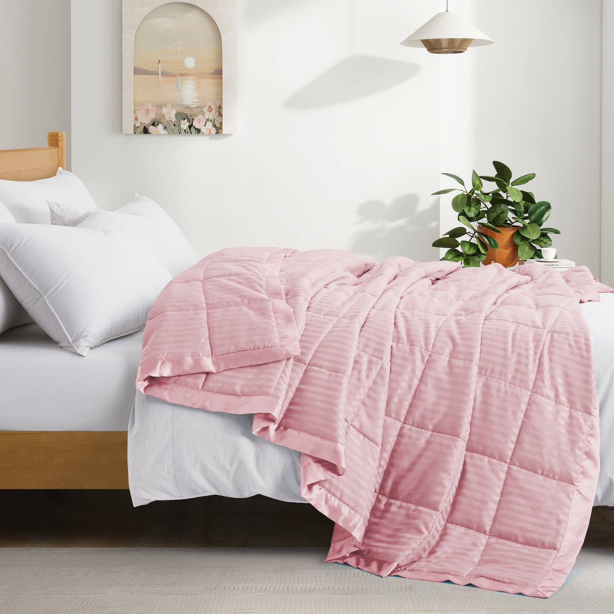 Angle. Nest - Peace Nest Hotel Quality Luxury All Season Jacquard Soft Bed Blanket with Satin Trim Cozy and Warm - Pink.