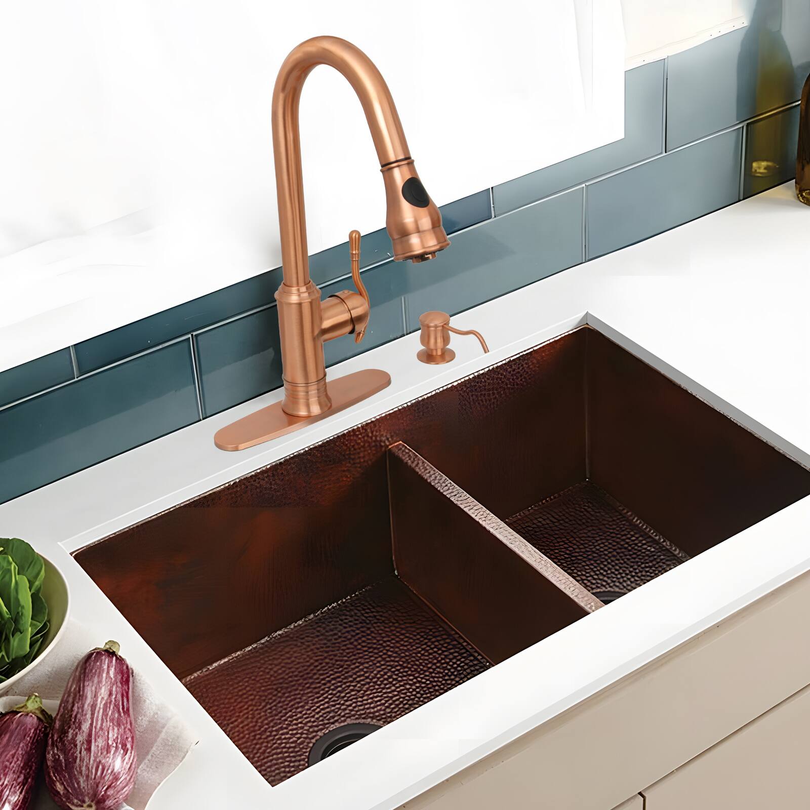 Alt View 6. Akicon - Akicon Solid Brass Single Handle Kitchen Faucet with Pull Down Sprayer in Copper - Copper.