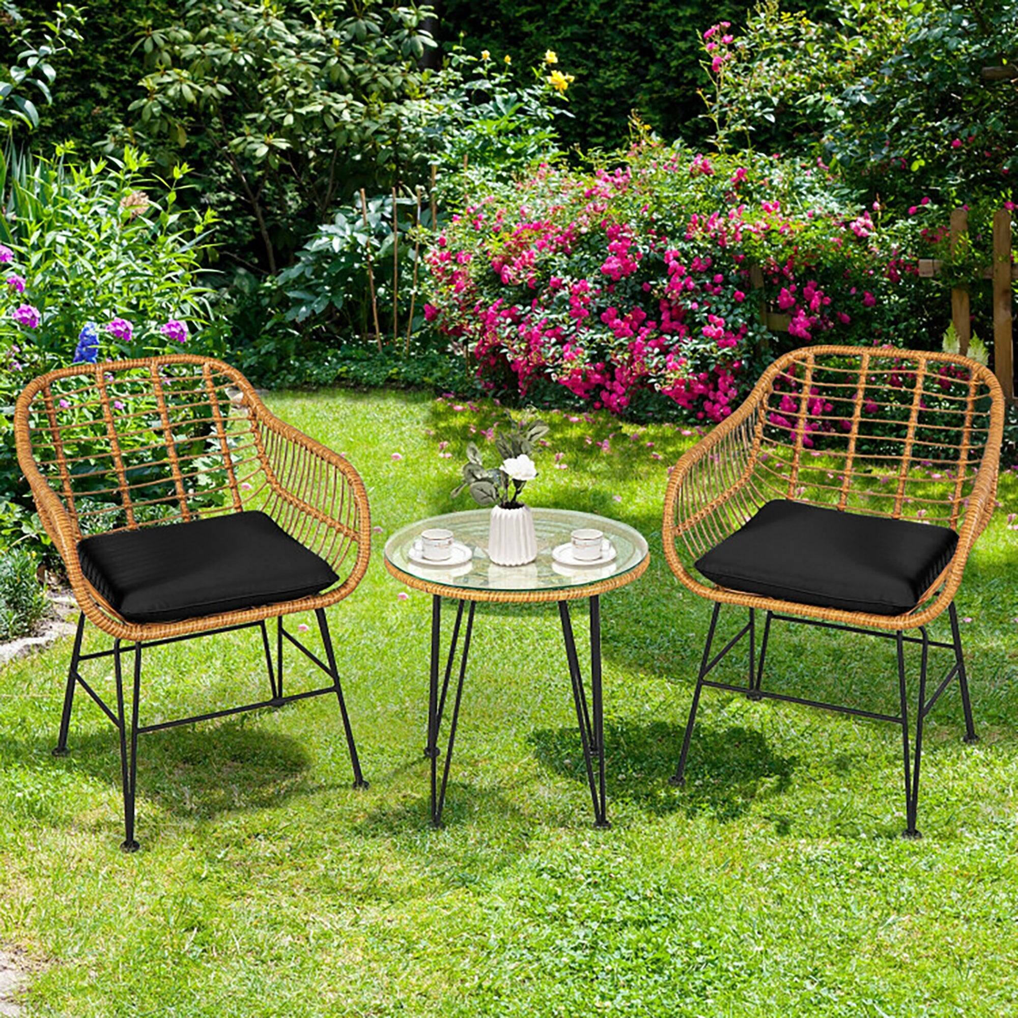 Alt View 1. Boyel Living - 3 Pieces Rattan Furniture Set with Cushioned Chair Table - Black.