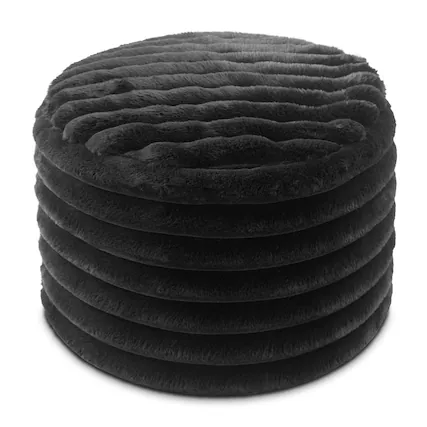 Front. Jaxx - Jaxx Paran Accent Pouf - Fluffy Faux Fur Ottoman for Modern Interior Design, Regular, Black - Plush Fur Black.
