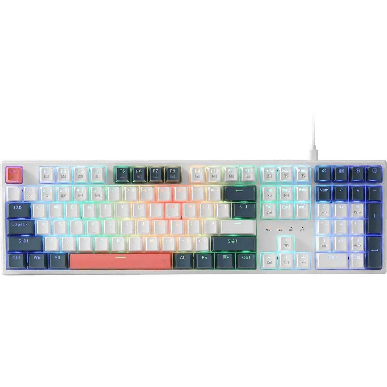 REDRAGON - K668RGB 104 Keys and Extra 4 Hotkeys Wired Mechanical Keyboard w/Sound Absorbing Foams, Red Switch - White