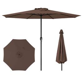 Costway - 12 FT Patio Umbrella Outdoor Market Umbrella with Crank Handle 8 Sturdy Ribs - Coffee