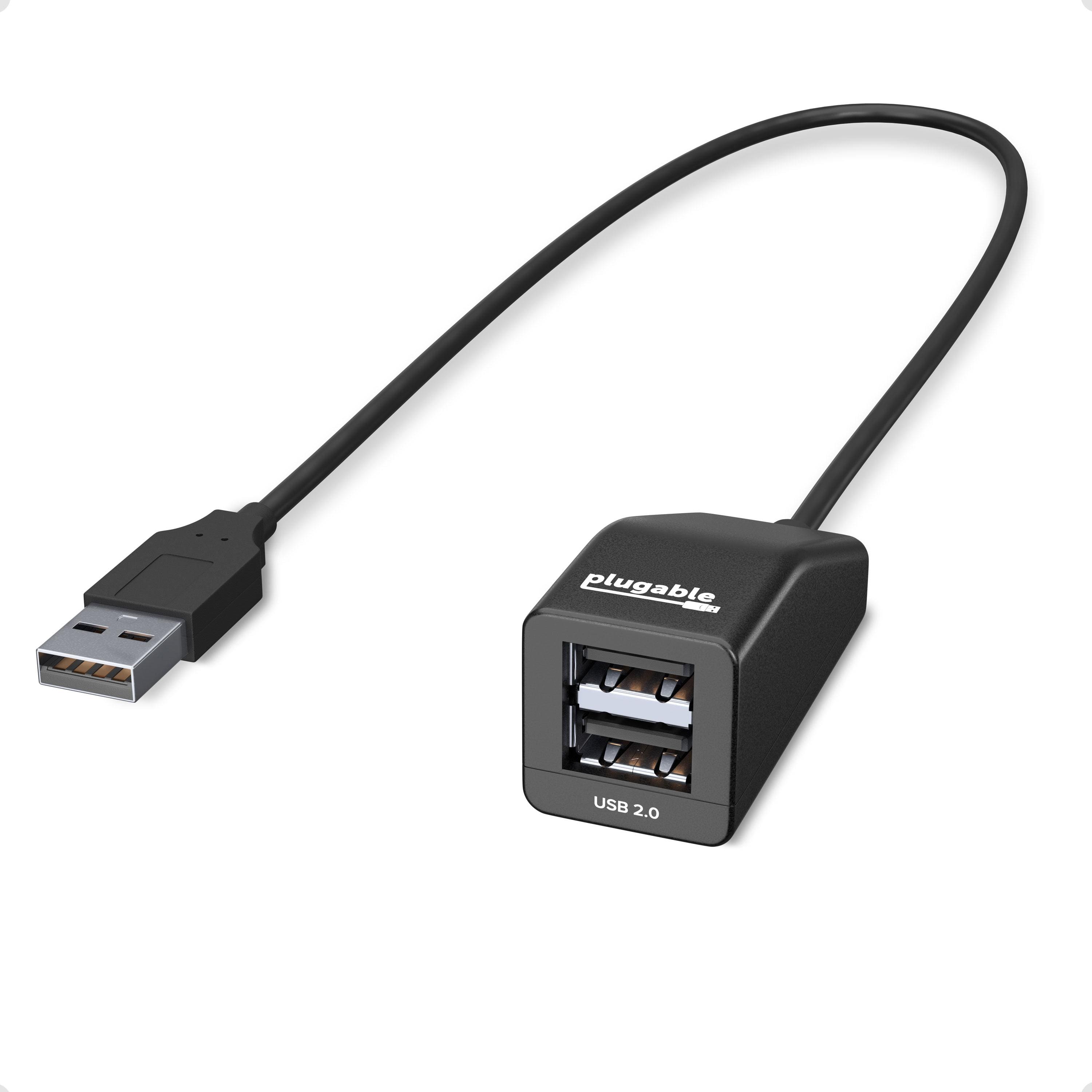 Plugable - USB 2.0 2-Port High Speed Ultra Compact Travel Hub Splitter (480 Mbps) - Black