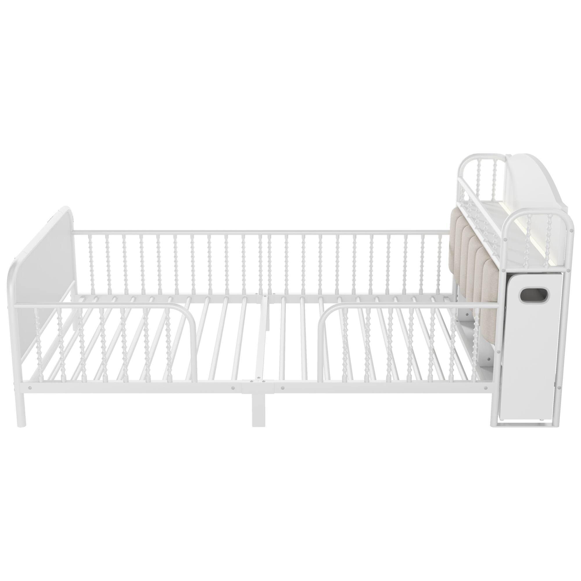 Alt View 8. GOODSILO - Twin Size Metal Platform Bed Frame with LED Lights and Pull-Out Storage Shelves for Kids - White.