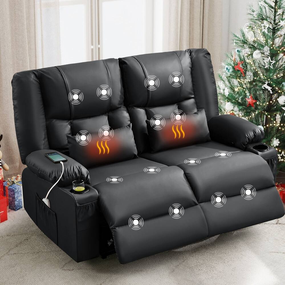 Angle. Ropilly - Ropilly Manual Recliner Loveseat, Oversized Reclining Couch with Massage and Heating, Cup Holders, Black - Black.