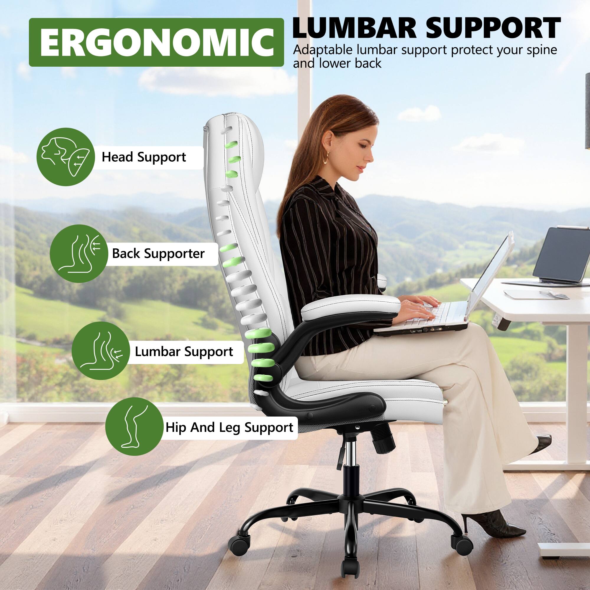 ERGONOMIC

LUMBAR SUPPORT
Adaptable lumbar support protect your spine and lower back

- Head Support
- Back Supporter
- Lumbar Support
- Hip And Leg Support