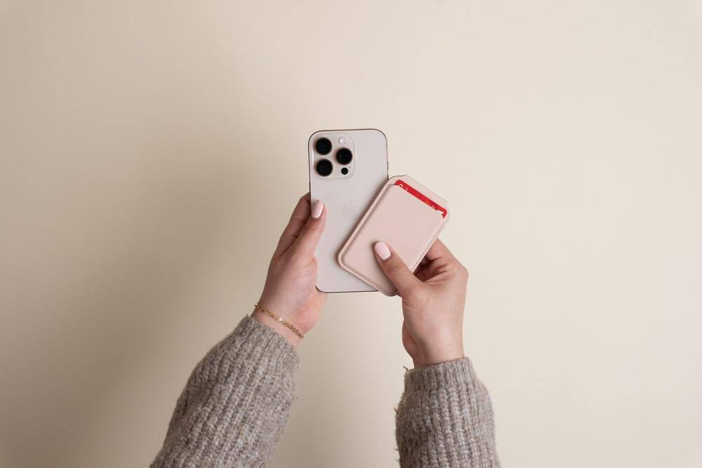 Alt View 4. Satechi - Magnetic MagSafe Wallet - Double Flap Stand, 4 Card Slots, NFC Pass-Through, for iPhone 17/16/15/14/13/12 - Desert Rose.