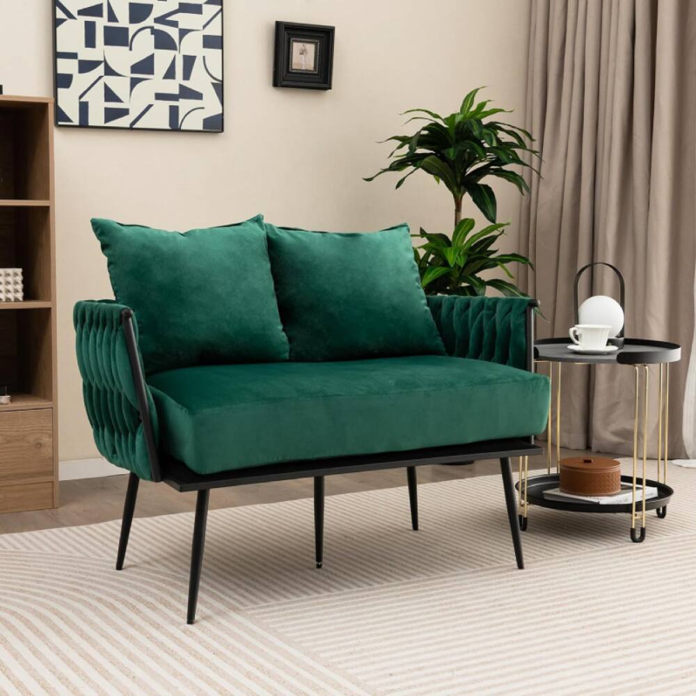 Alt View 1. Electra Tech Xpress - UPHOLSTERED DUTCH VELVET LOVESEAT SOFA - Green - Green.