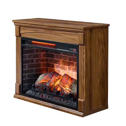 Front. GOODSILO - 28 Inch TV Stand Media Center with Electric Fireplace - Dark Oak.