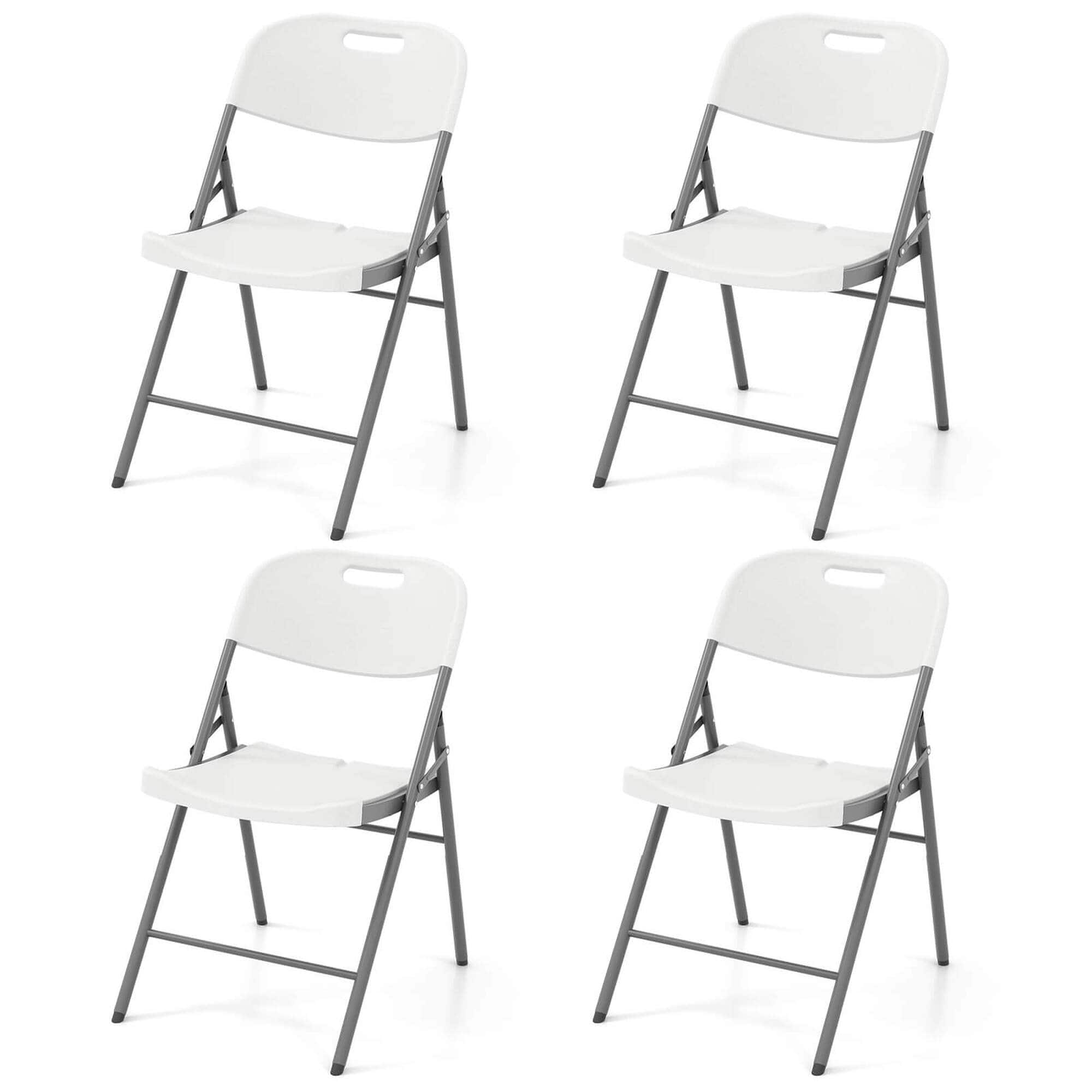 Costway Folding Chairs Set of 4 HDPE Plastic Chairs with Metal