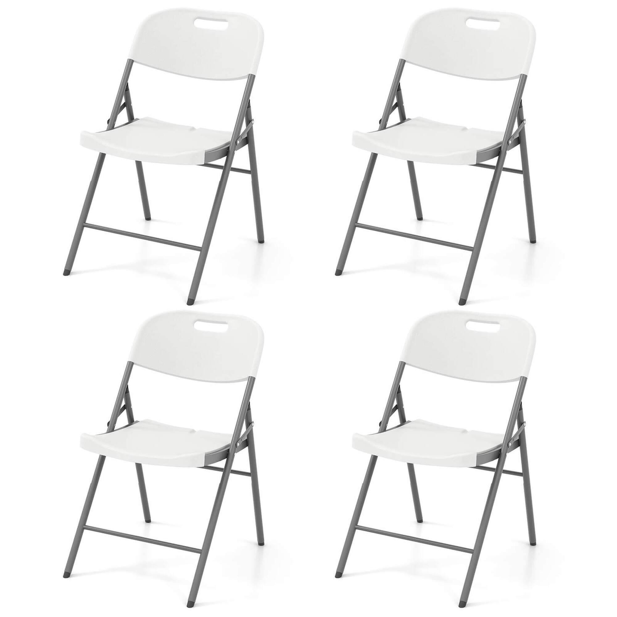 Angle. Costway - Costway Folding Chairs Set of 4 HDPE Plastic Chairs with Metal Frame for Home Office - White.