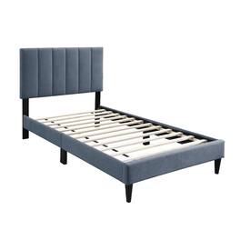 Manhattan Lane - Lilian Twin Bed, Soft Channel Tufted Charcoal Gray Linen Upholstery - Charcoal Gray, Black