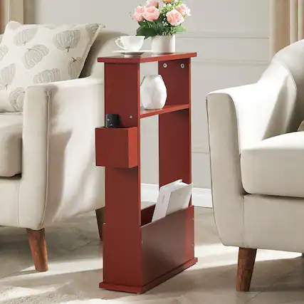Front. Kings Brand Furniture - Kings Brand Furniture Zeke Narrow Side Table with Storage Shelf - Red.