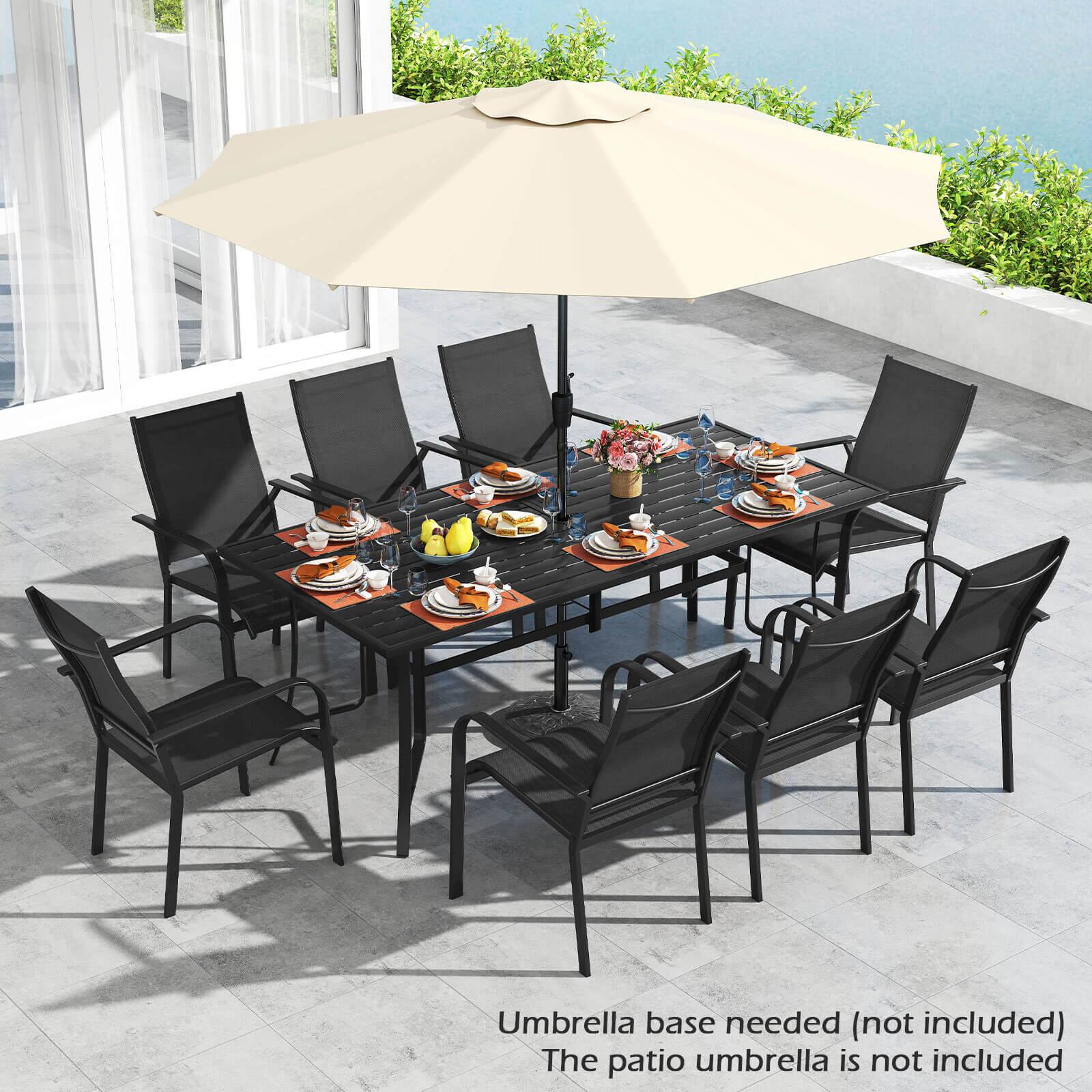 Umbrella base needed (not included)  
The patio umbrella is not included